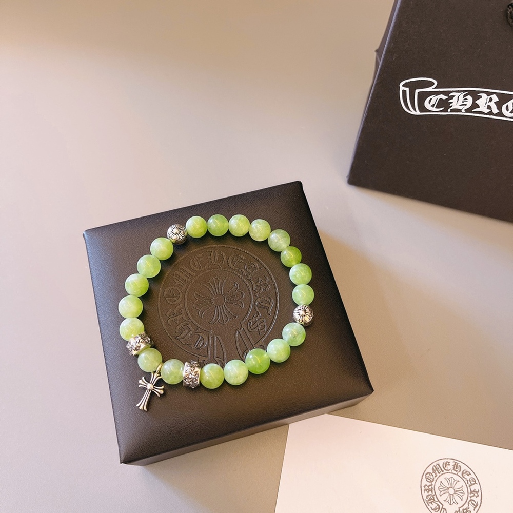 Chrome Hearts Green Beaded Cross Bracelet